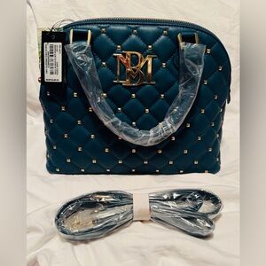 Badgley Mischka Teal Quilted Satchel with Gold Accents